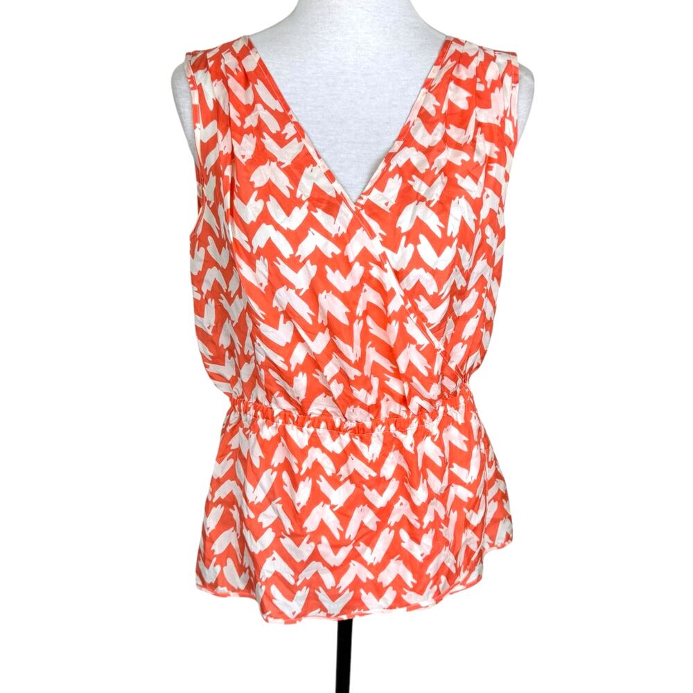 Doncaster Orange Chevron 100% Silk Splice V-neck Sleeveless Lightweight Tank